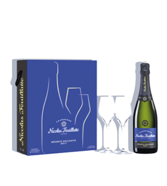 NICOLAS FEUILLATTE RES EXCL BRUT +2FLUTES COFFRET BLEU 1BTLE*75CL